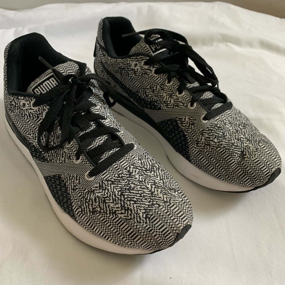 Black and White Marled Knit Puma Sneakers